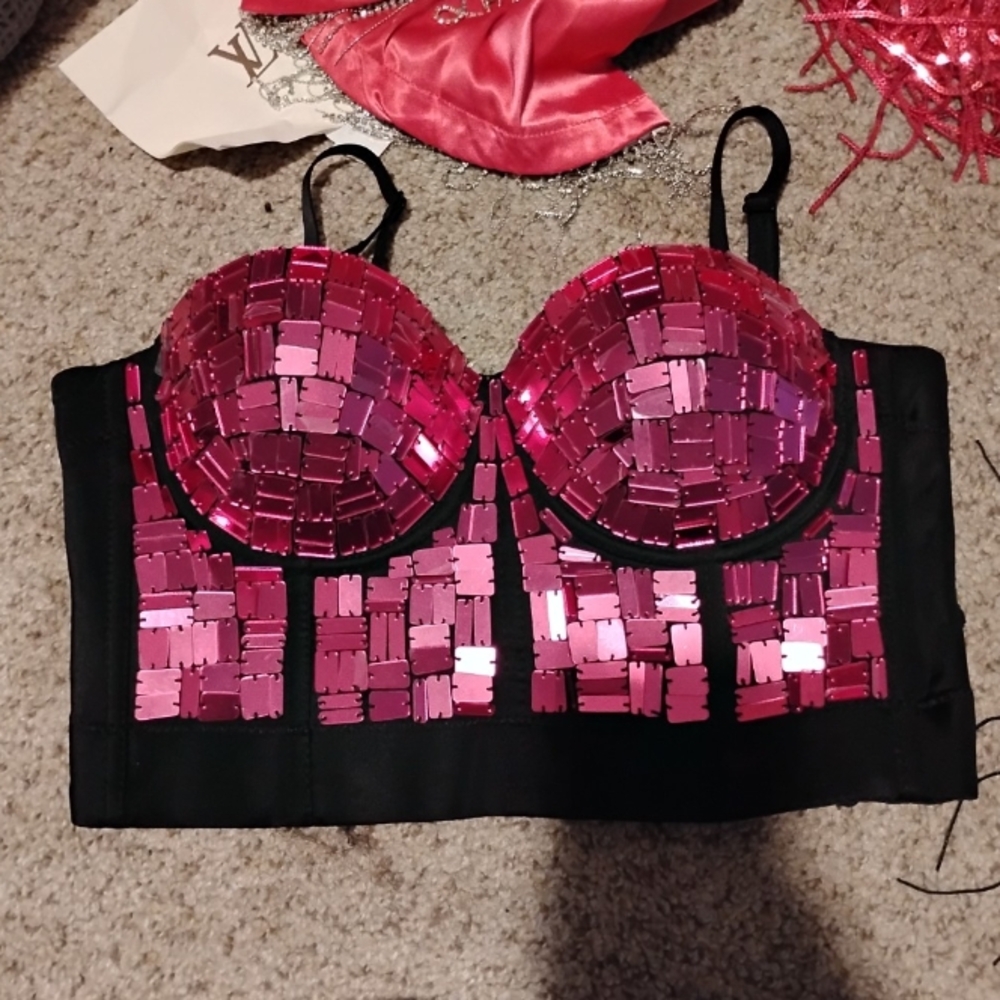 Pink Sequin Bustier Top